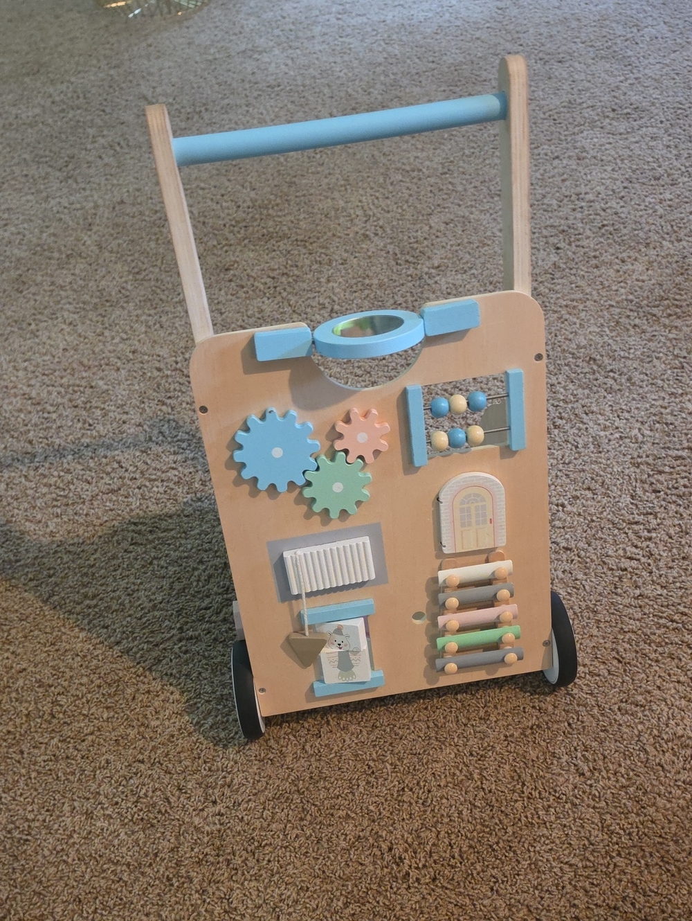 Wooden Activity Walker with Pastel Blue Accents